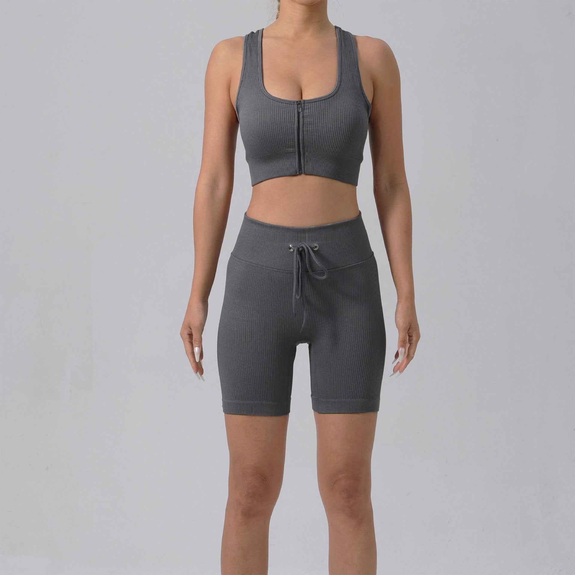 Running Training Padded Bra & Yoga Outfit Set – Quick-Dry Ribbed Activewear for Women