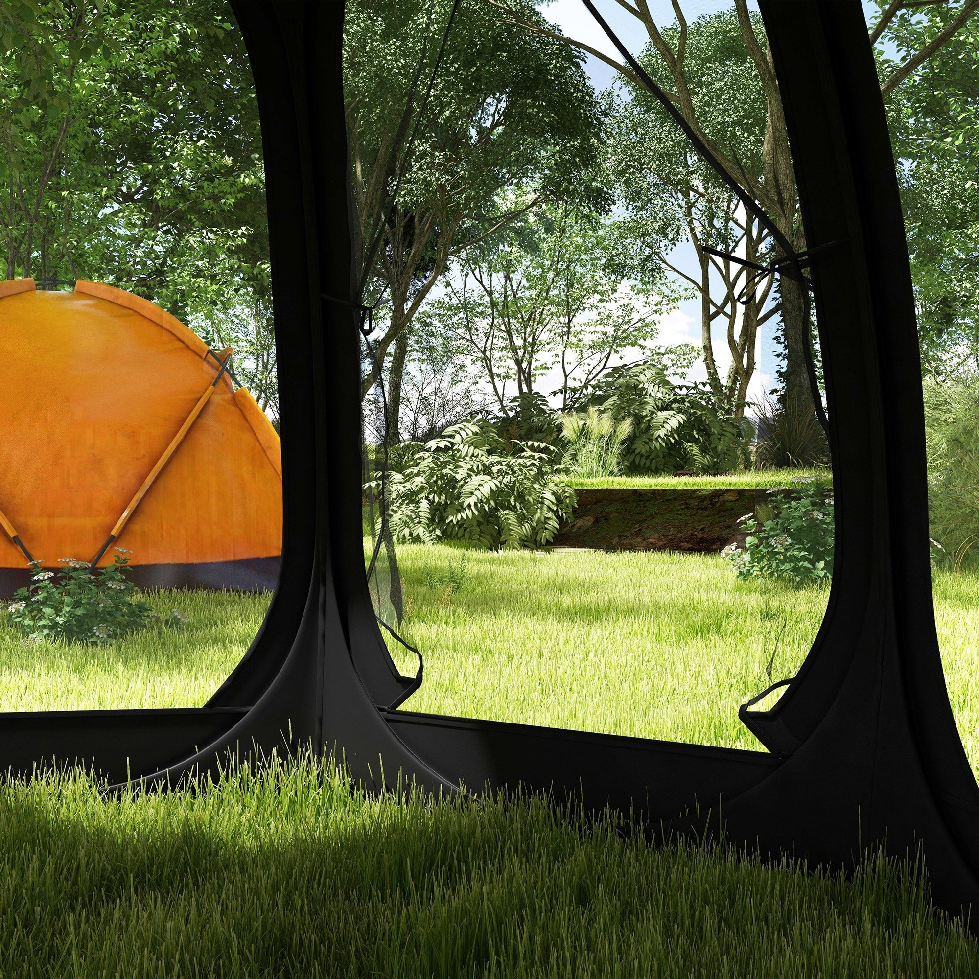 Outsunny 11' x 11.5' Screen Tent, Pop Up Camping Gazebo with Portable Carry Bag and 2 Doors, Black