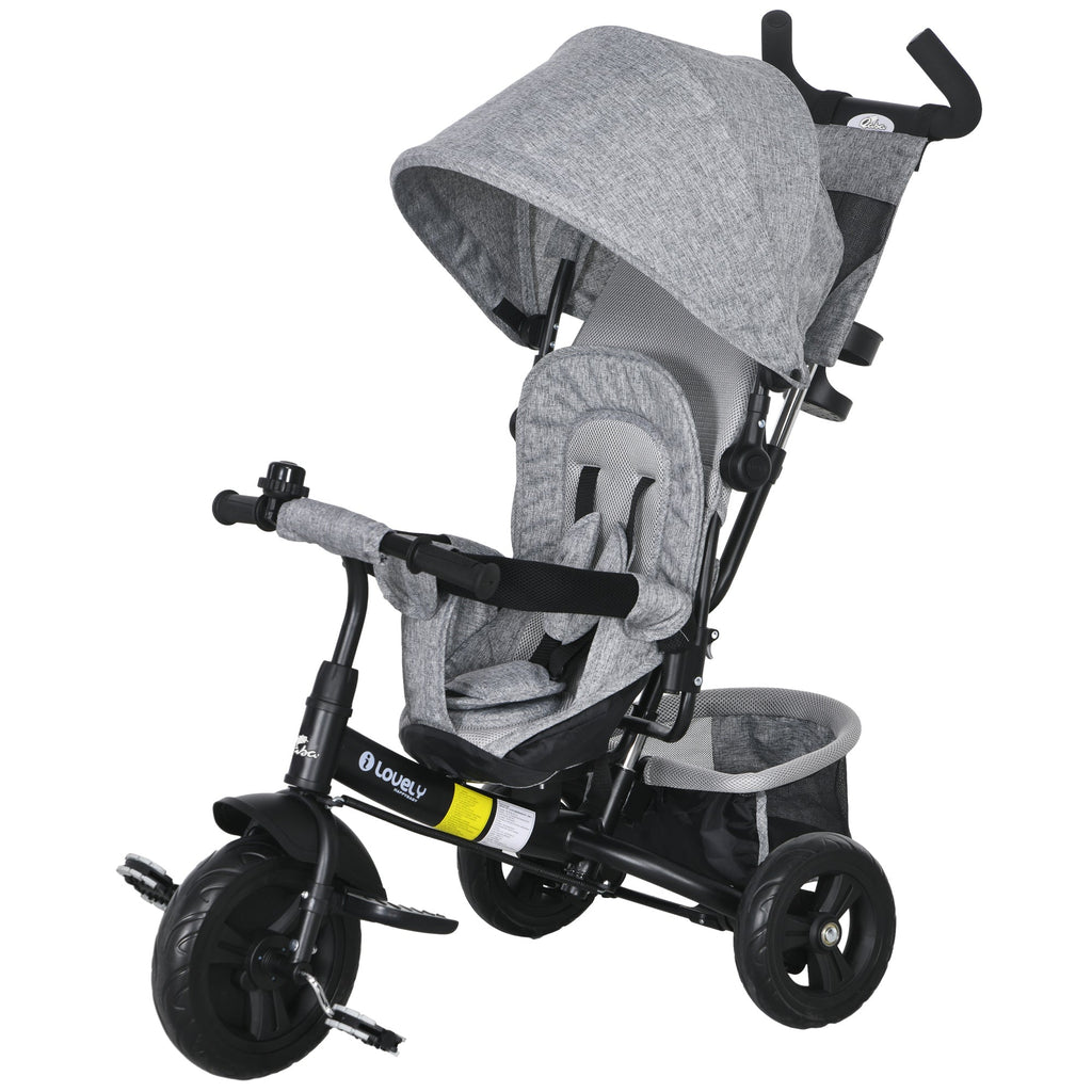 Qaba Convertible 4-in-1 Toddler Tricycle with Parent Handle for Kids 1-5 Years Outdoor Play Grey
