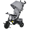 Qaba Convertible 4-in-1 Toddler Tricycle with Parent Handle for Kids 1-5 Years Outdoor Play Grey