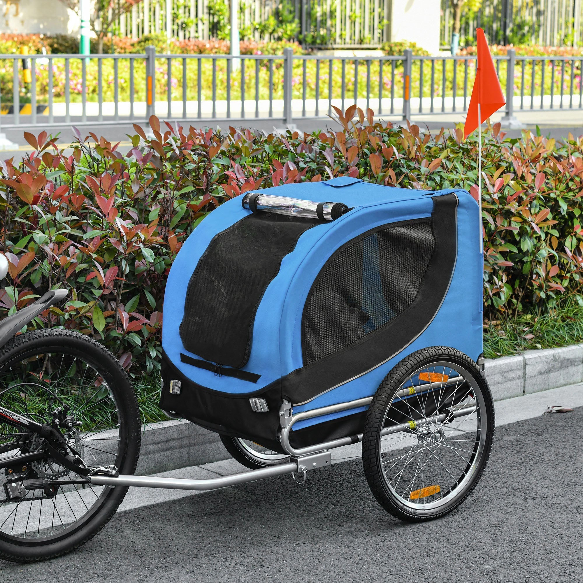 Aosom Foldable Dog Bike Trailer Pet Cart Wagon Safety Anchor Blue