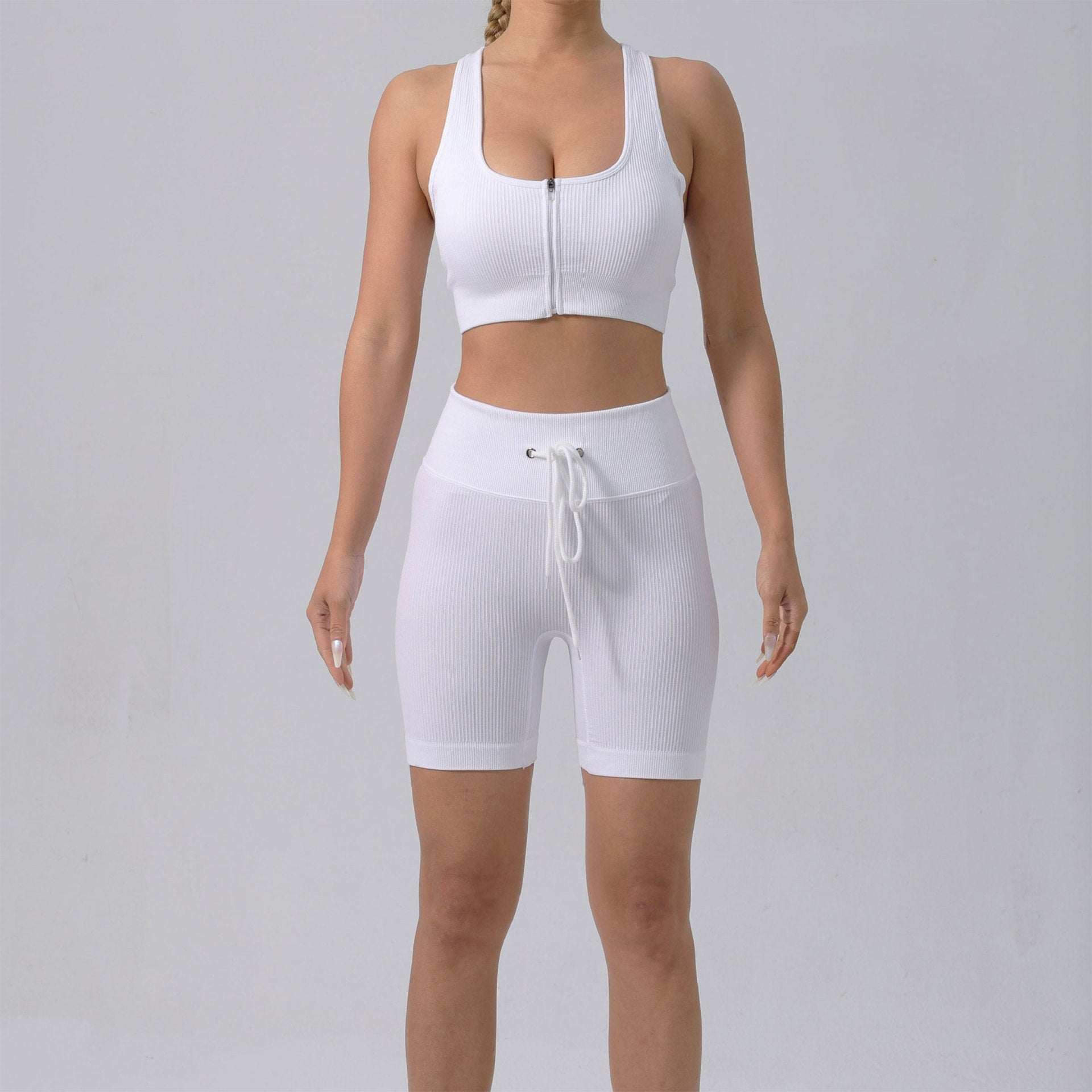 Running Training Padded Bra & Yoga Outfit Set – Quick-Dry Ribbed Activewear for Women