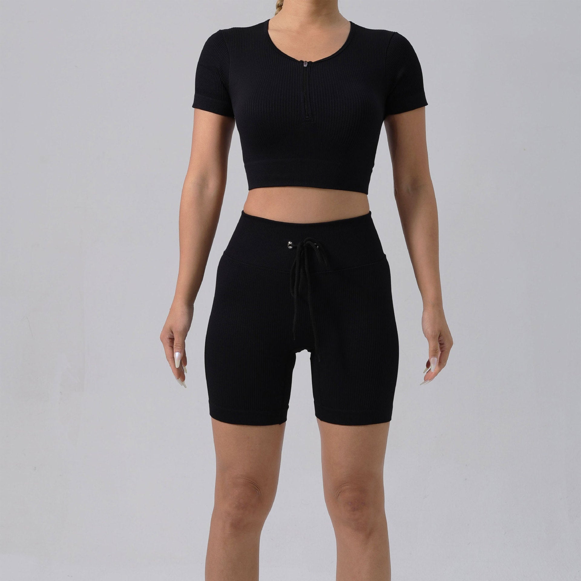 Running Training Padded Bra & Yoga Outfit Set – Quick-Dry Ribbed Activewear for Women