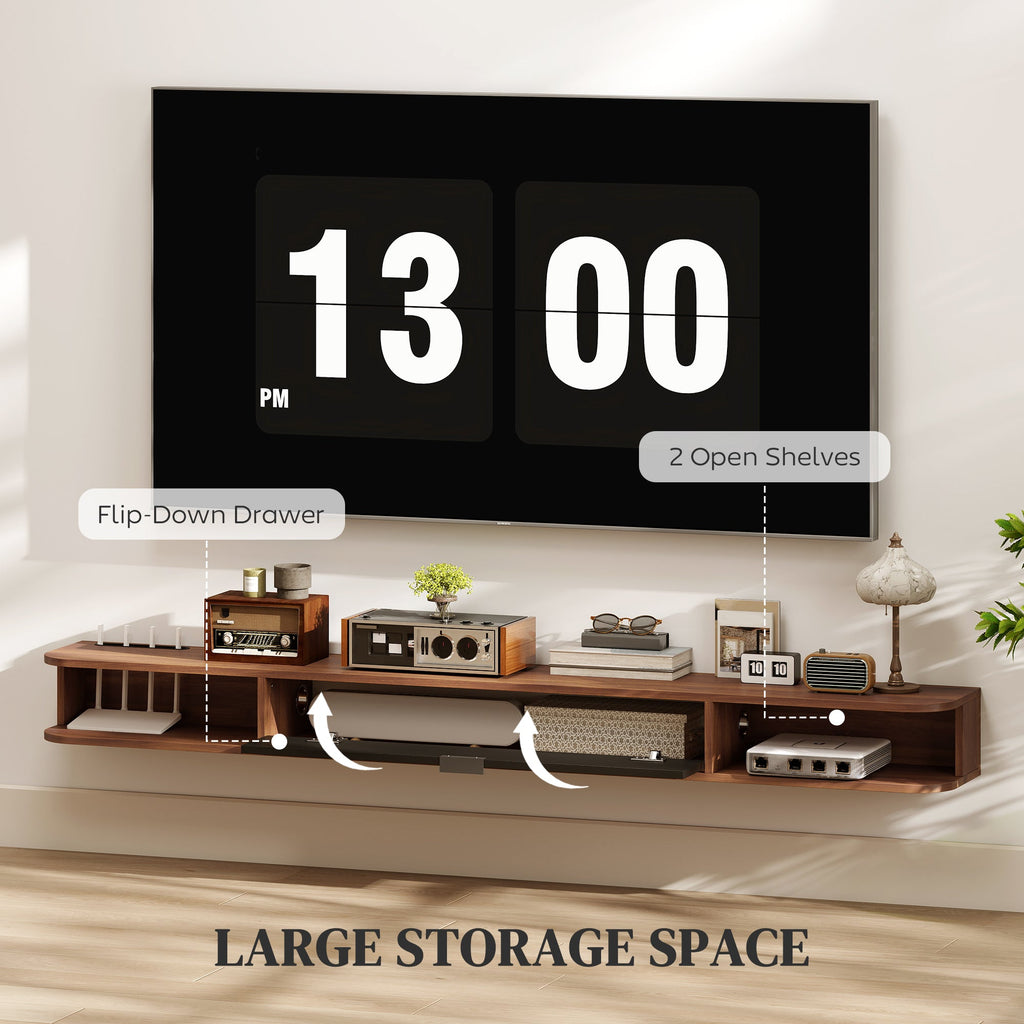 Lennox Floating TV Stand for TVs up to 75" with Flip Drawer-Walnut