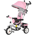 Qaba 4-in-1 Convertible Toddler Tricycle Stroller with Canopy Basket Safety Harness for Kids 12-60 Months Pink