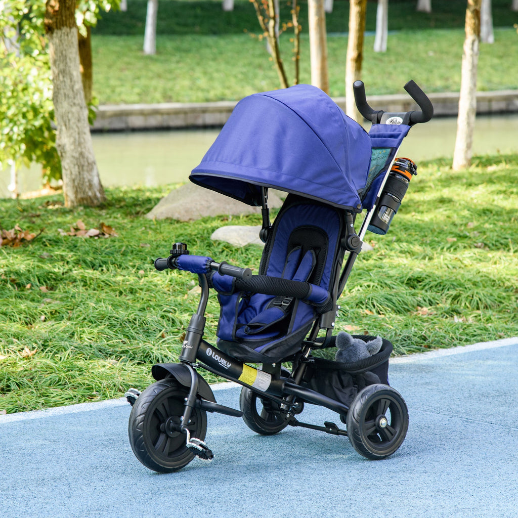 Qaba 6-in-1 Convertible Tricycle for Toddlers 1-5 Years - Parent-Push Handle, Dark Blue, Perfect Outdoor Ride