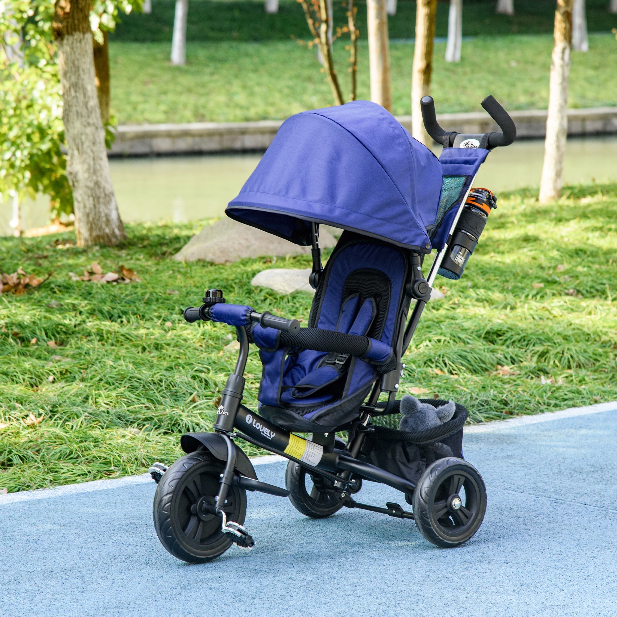 Qaba 6-in-1 Convertible Tricycle for Toddlers 1-5 Years - Parent-Push Handle, Dark Blue, Perfect Outdoor Ride