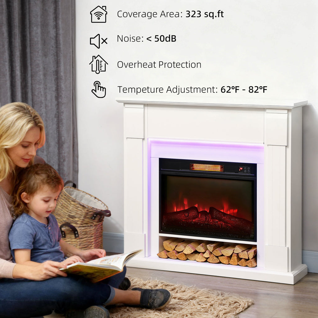 Aubrey 41" Electric Fireplace with Mantel and Adjustable 3D Flame Effect -White