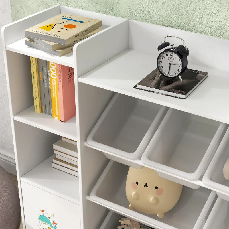 Qaba Kids Toy Organizers and Storage with 8 Removable Storage Bins and Bookshelf, White