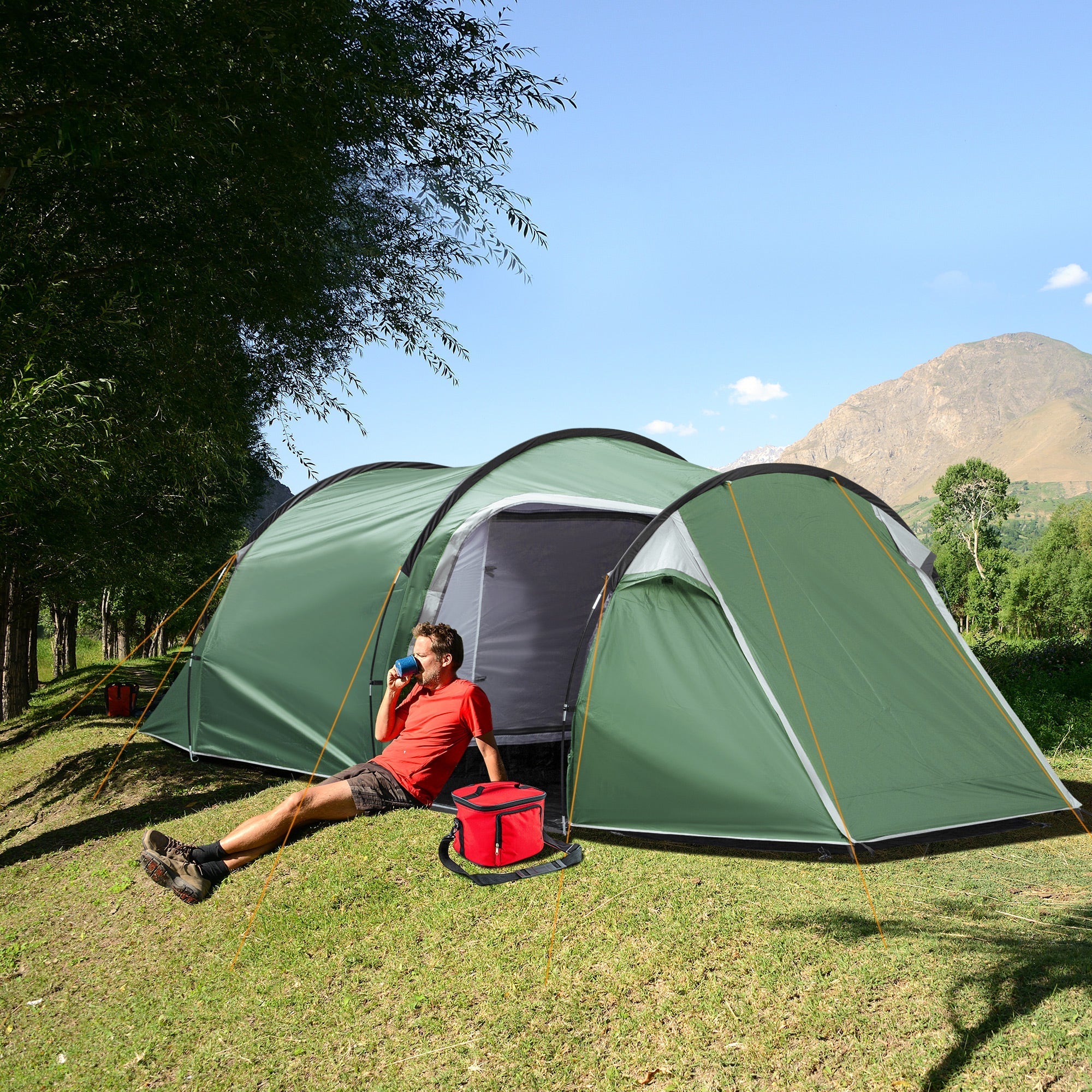 Outsunny Weatherproof Dome Camping Tent w/ Vestibule for 2-3 Person Screen Room Lightweight Backpacking Tent for Fishing