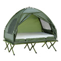 Outsunny Camping Combo Set All in 1 Portable Folding Tent Cot Air Mattress Carry Bag Pump Sleeping Shelter Dark Green