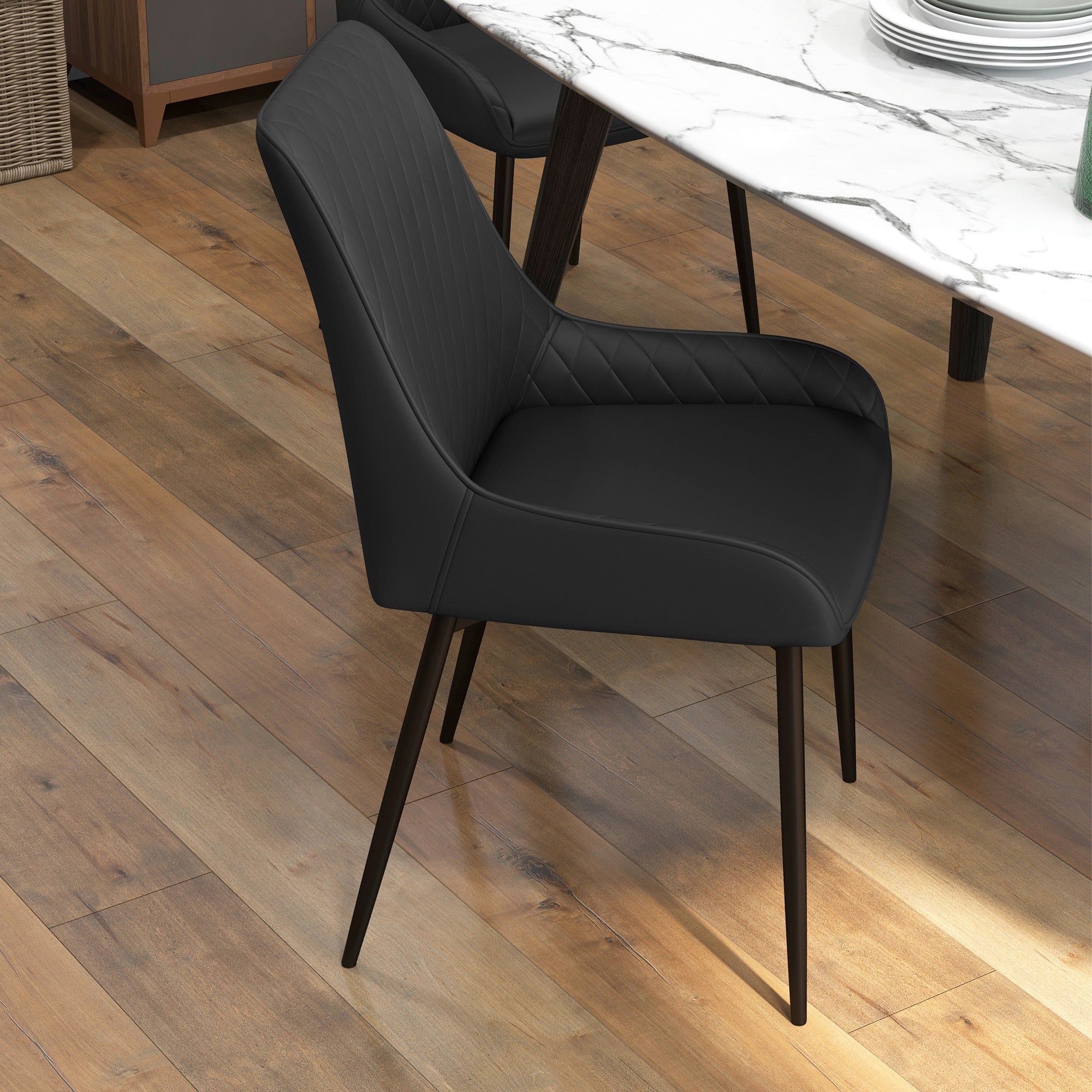 Blake Vegan Leather Modern Dining Chairs with Diamond Tufting-Set of 4-Black