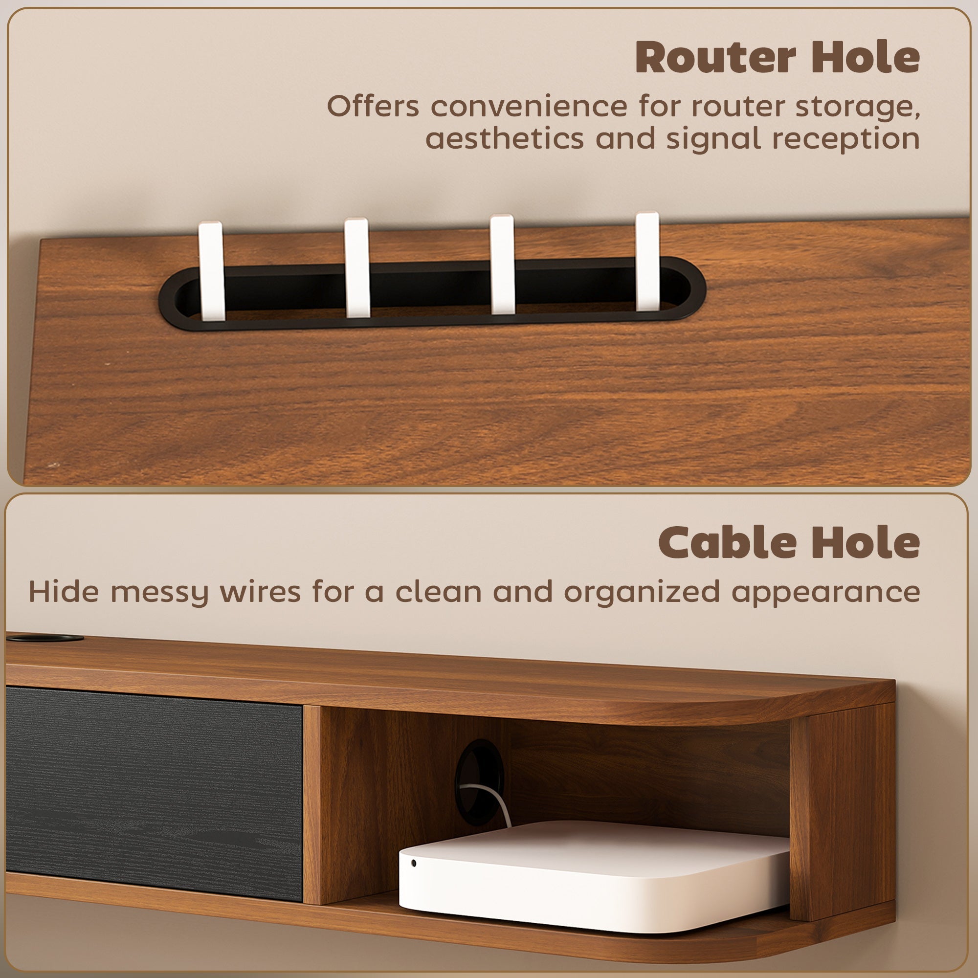 Lennox 55" Floating TV Stand for TVs up to 65" with Flip Drawer-Walnut