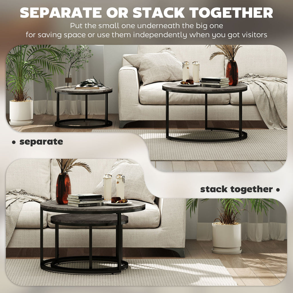 Zephyr Modern Nesting Coffee Table with Faux Marble Top-Grey