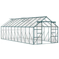 Aluminum Greenhouse Polycarbonate Walk-in Garden Greenhouse with Sliding Door, 20' x 8', Green