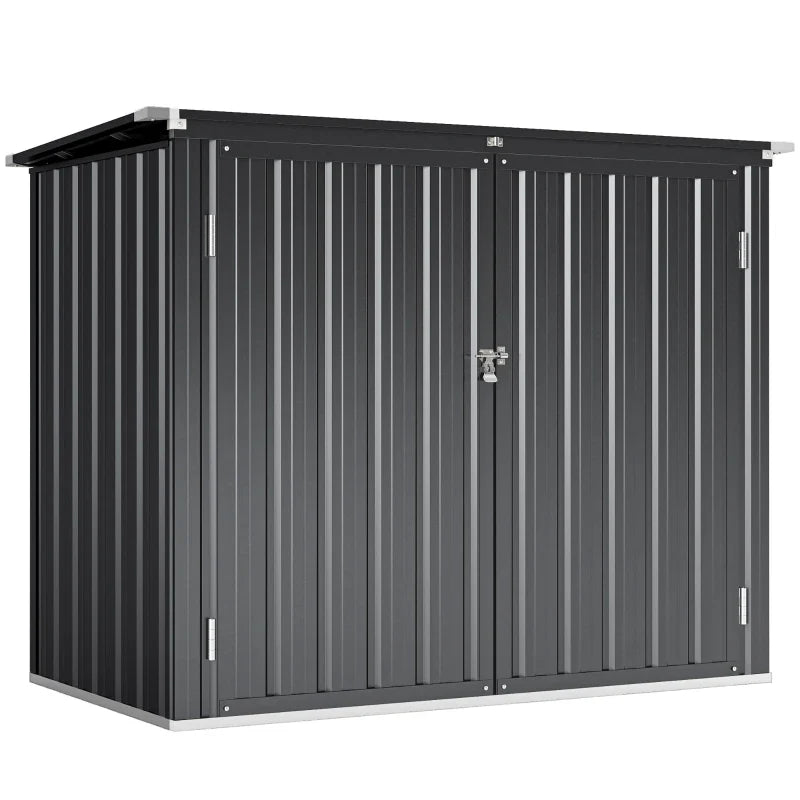 Outdoor Storage Shed Lockable Galvanized Steel Garbage Bin Shed Lift-up Lid for 2 Trash Cans