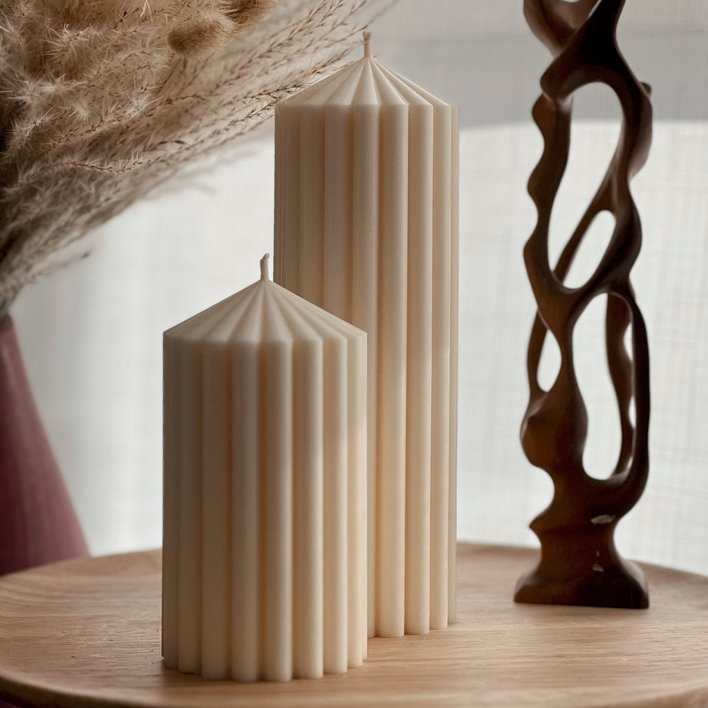 Ribbed Soy Wax Pillar Candle | Handmade Vegan Decor