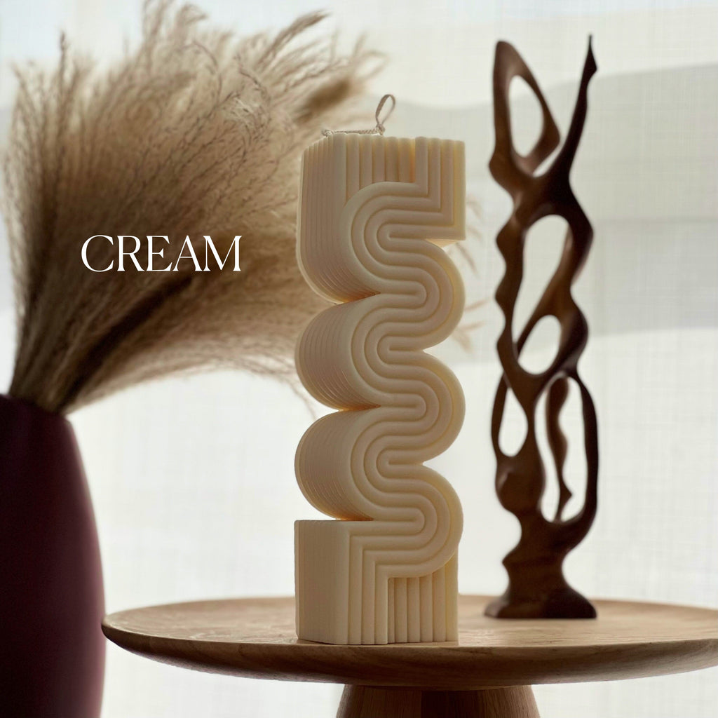 Large Ribbed Pillar Candle | Modern Soy Wax Candle, Home Decor