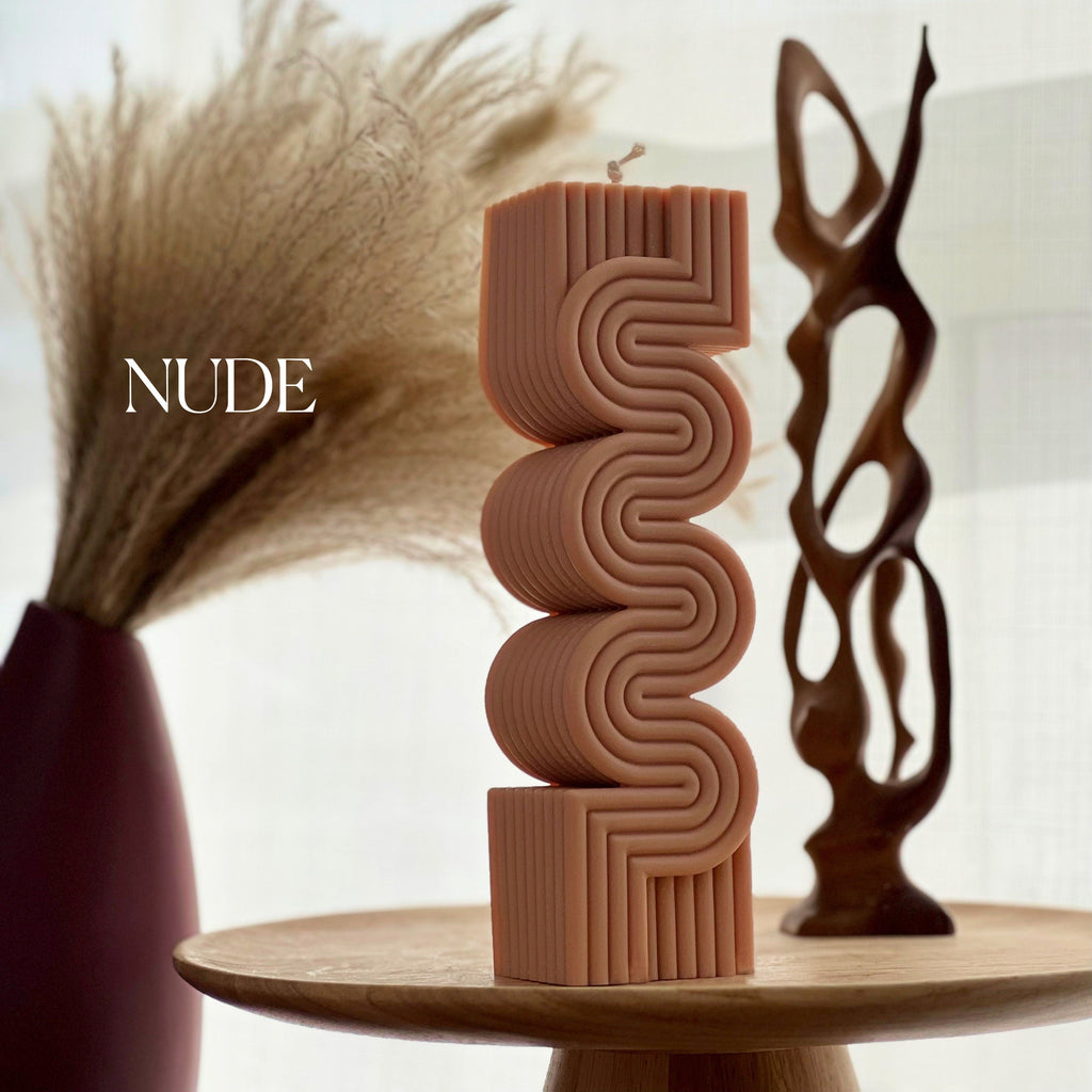 Large Ribbed Pillar Candle | Modern Soy Wax Candle, Home Decor