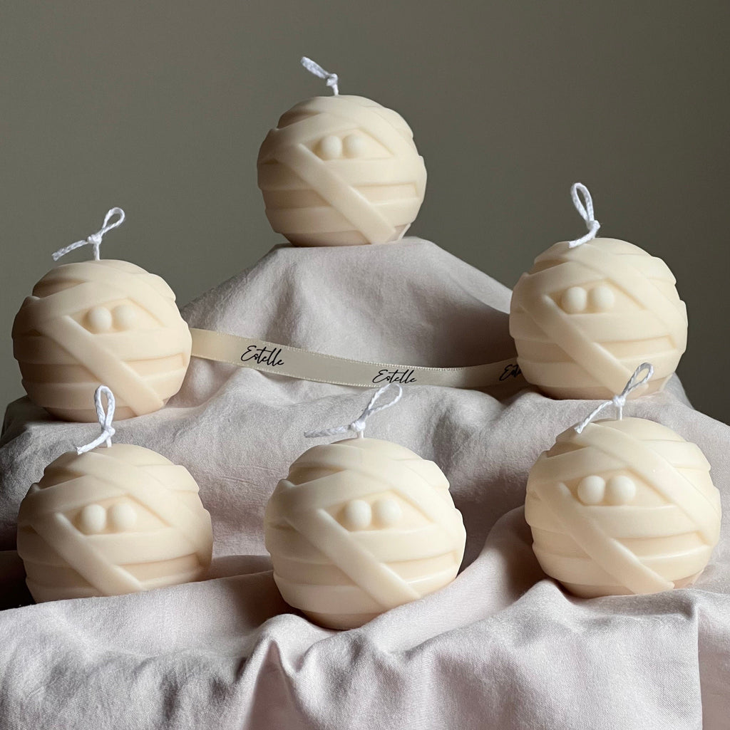 Handmade Halloween Mummy Candle | Sculptural Soy Wax Candle