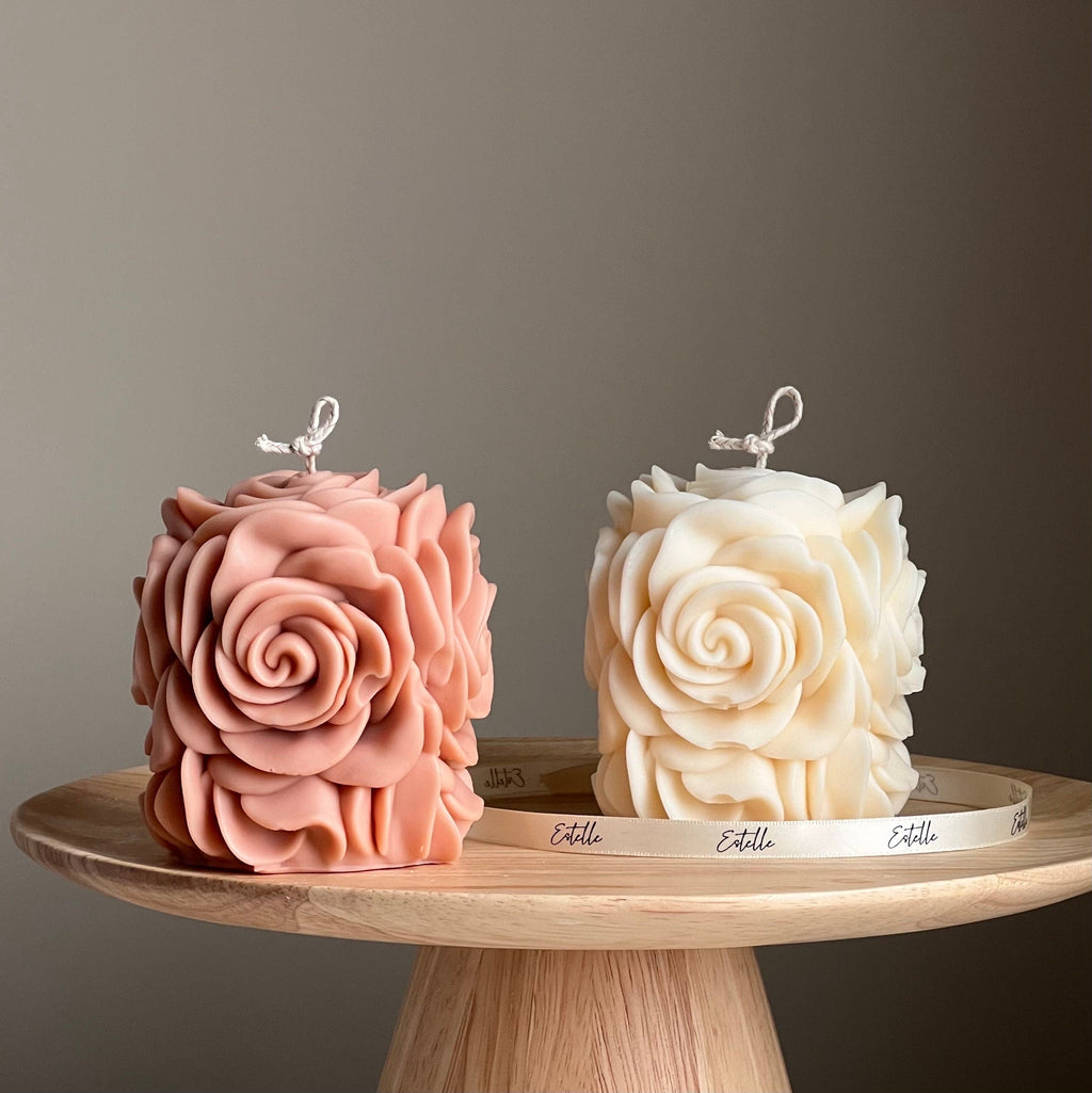 Handmade Rose Flower Candle | Vegan Soy Pillar Candle