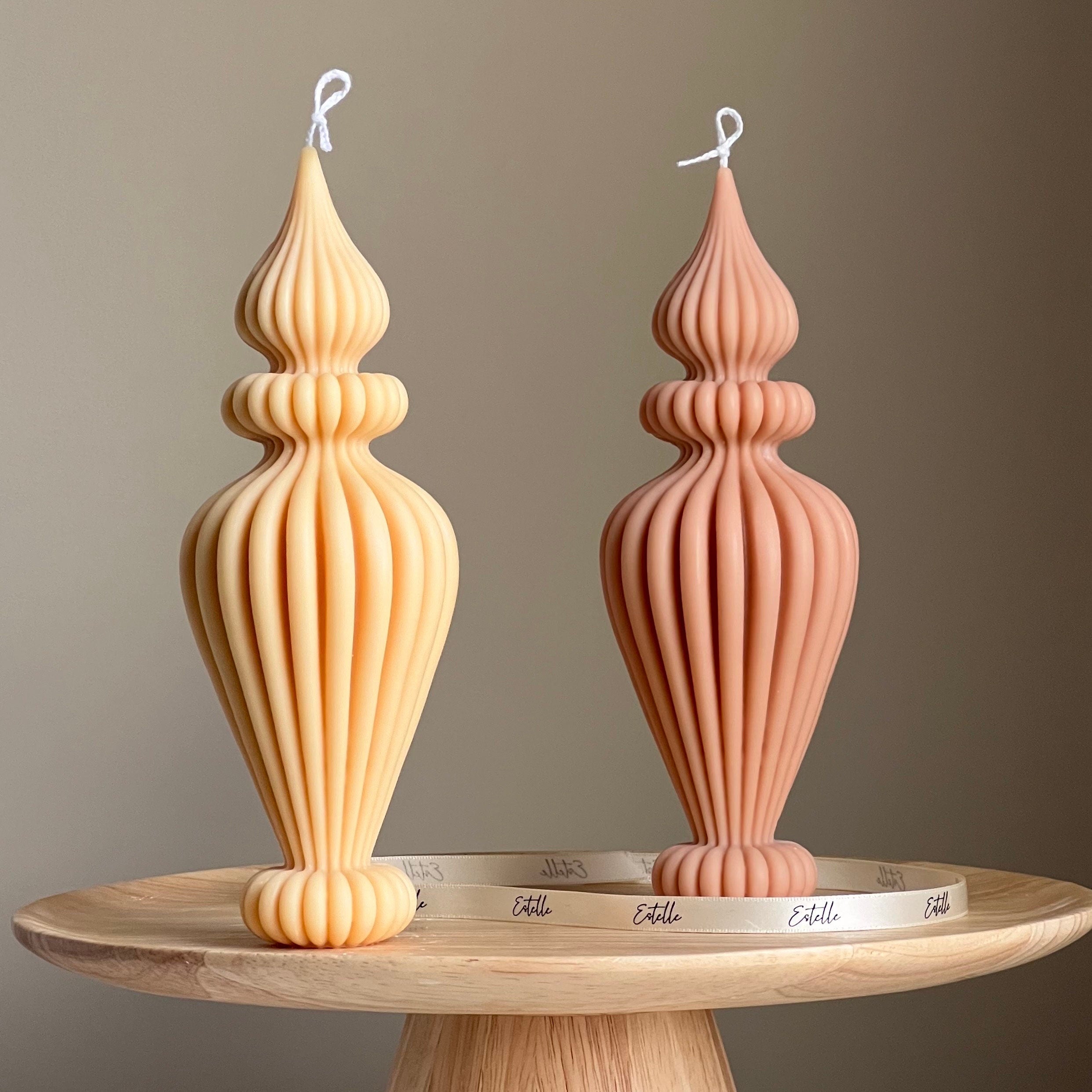 Handmade Ribbed Vase Candle: Vegan Soy Pillar Candle, Boho Home Decor