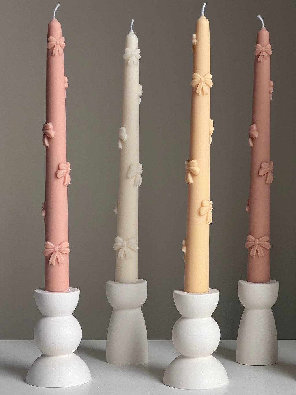 Handmade Soy Wax Taper Candle: Ribbon Decor, Dinner Centerpiece