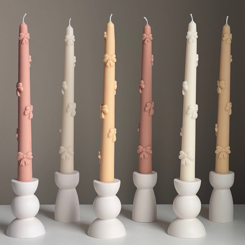 Handmade Soy Wax Taper Candle: Ribbon Decor, Dinner Centerpiece