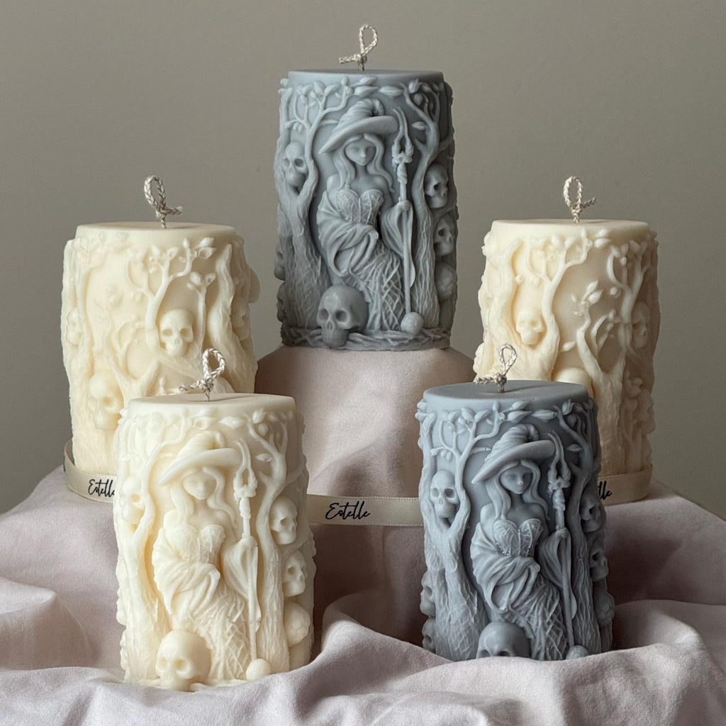 Handmade Witch Pillar Candle: Spooky Halloween Soy Wax Decor