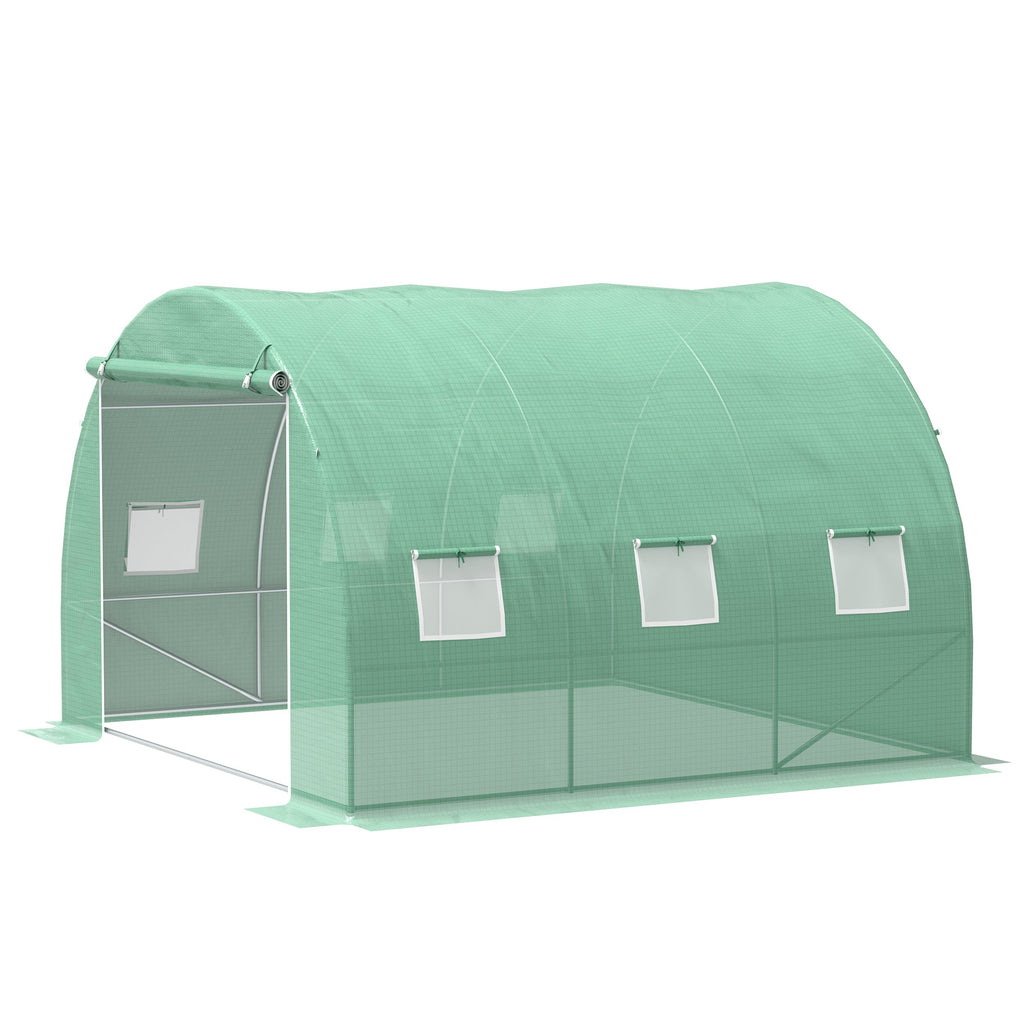 Outsunny 10' x 10' x 6.5' Walk-in Tunnel Greenhouse with High-Quality Transparent PE Cover, Zipper Doors, & Windows