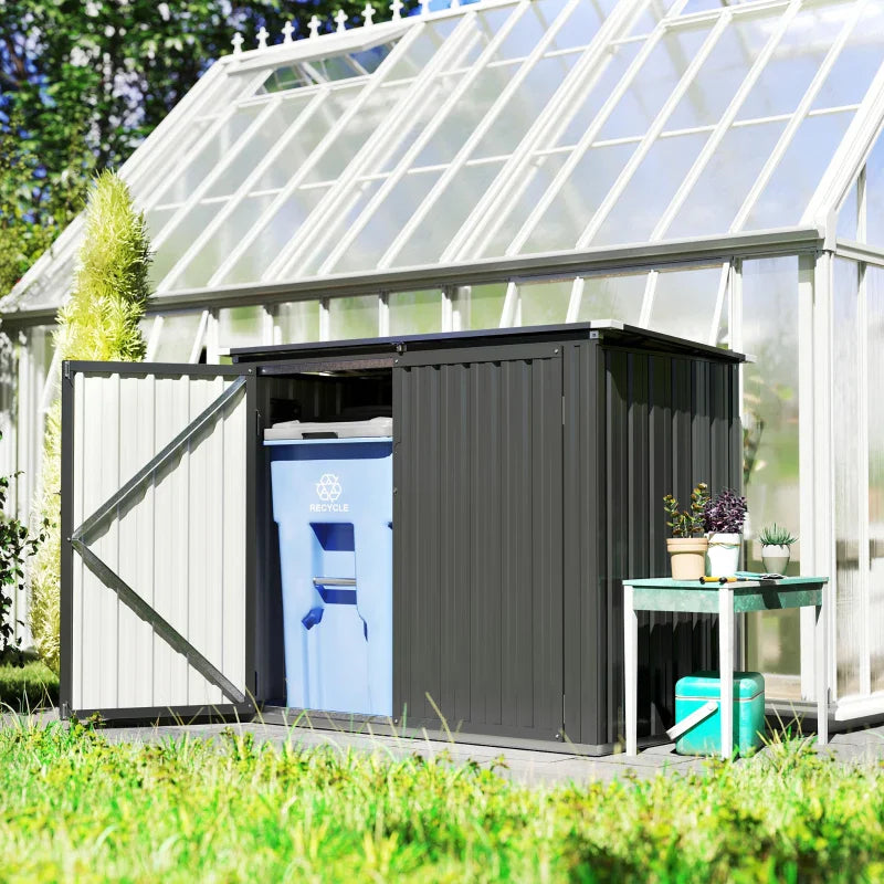 Outdoor Storage Shed Lockable Galvanized Steel Garbage Bin Shed Lift-up Lid for 2 Trash Cans