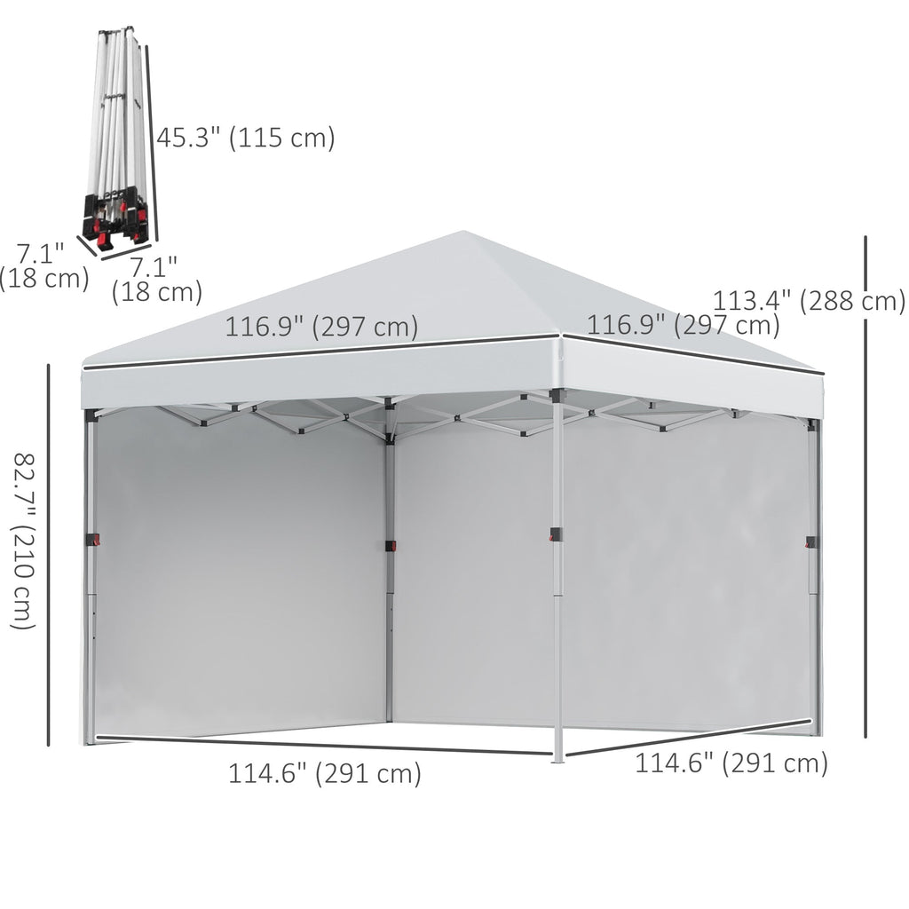 Outsunny 10' x 10' Pop Up Canopy with Sidewalls, Roller Bag, Height Adjustable Instant Tent for Outdoor Garden Patio, Light Grey