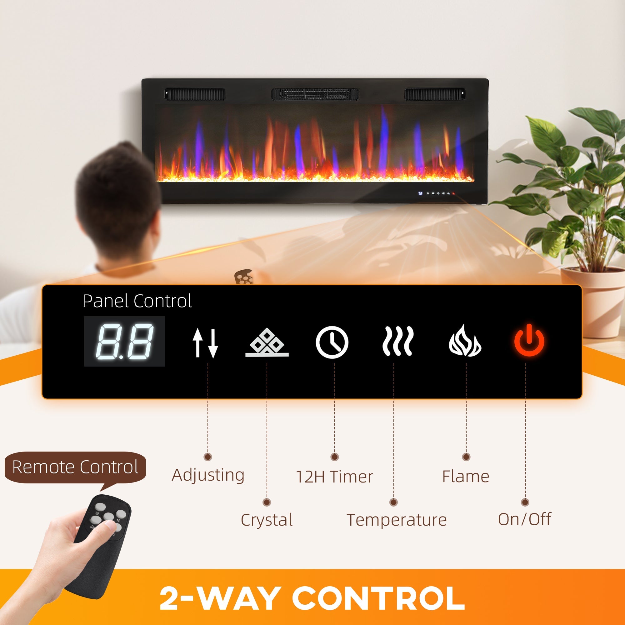 Marley 50" Thin Freestanding/Wall Mounted Electric Fireplace Heater with Eco Mode