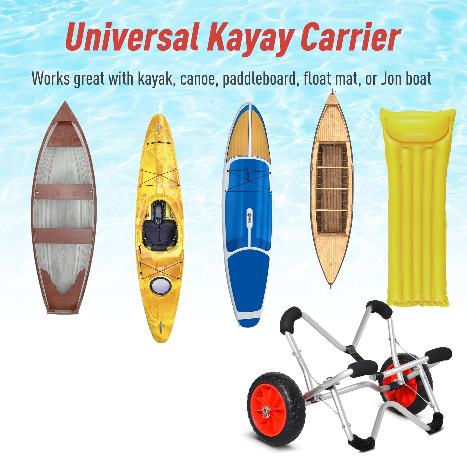 Soozier Aluminum Kayak Cart Canoe Carrier Dolly Trolley Airless Tires Beach Sand Silver