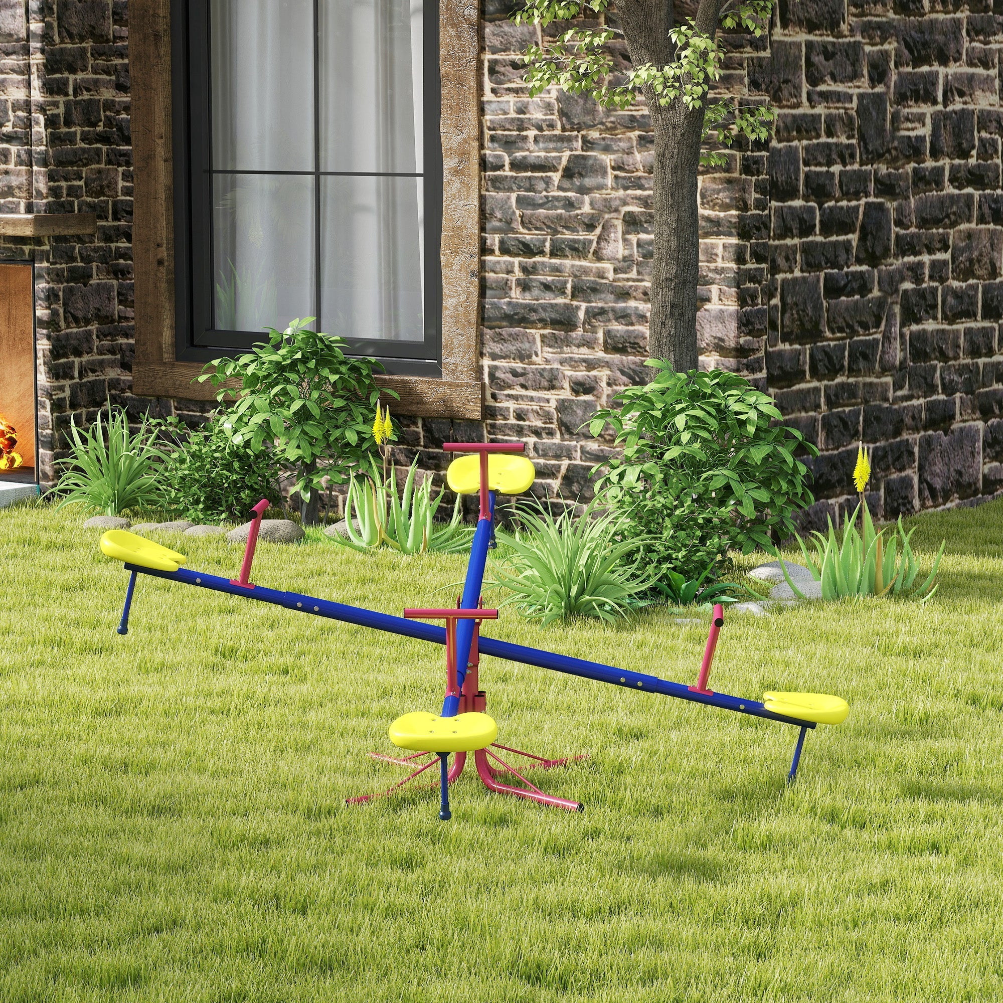 Outsunny Kids Metal Seesaw Teeter Totter Children's Playground Equipment for Garden Outdoor Indoor Swing, 4 Seats