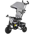 Qaba 4-in-1 Convertible Toddler Tricycle Stroller with Canopy Basket Safety Harness for Kids 12-60 Months Grey