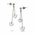 Double Drop Heart Chain Stud Earrings In Silver Plate - SP406H