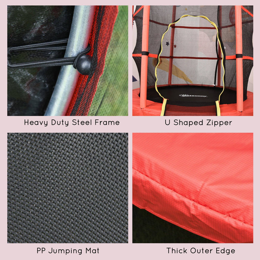 Outsunny 55" Kids Trampoline with Enclosure Net for Indoor/Outdoor, Trampoline for Boys and Girls Age 3-6 Years, Red
