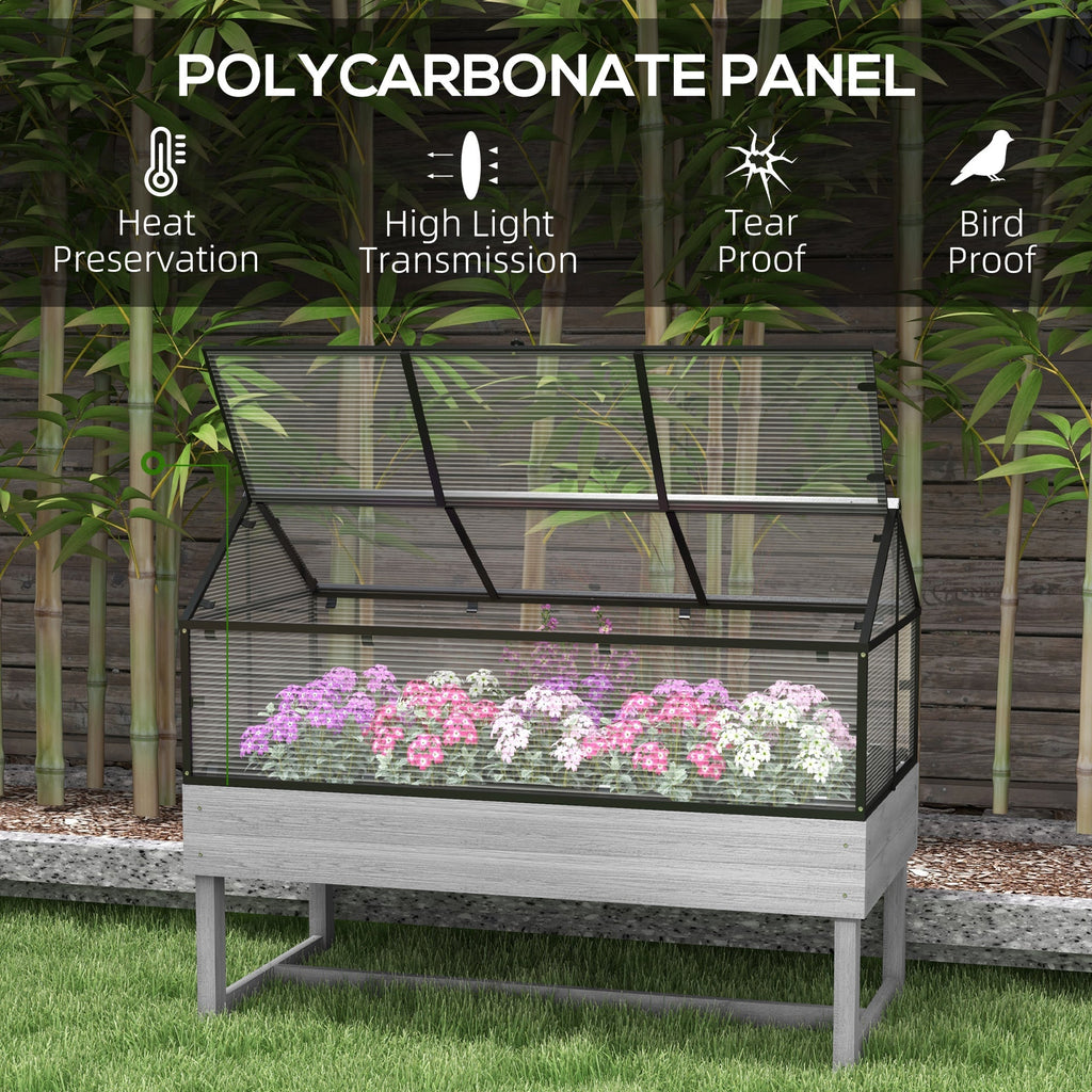 Outsunny Elevated Planter Box with Cold Frame Greenhouse in Distressed Grey - Wood Raised Garden Bed for Vegetables & Flowers