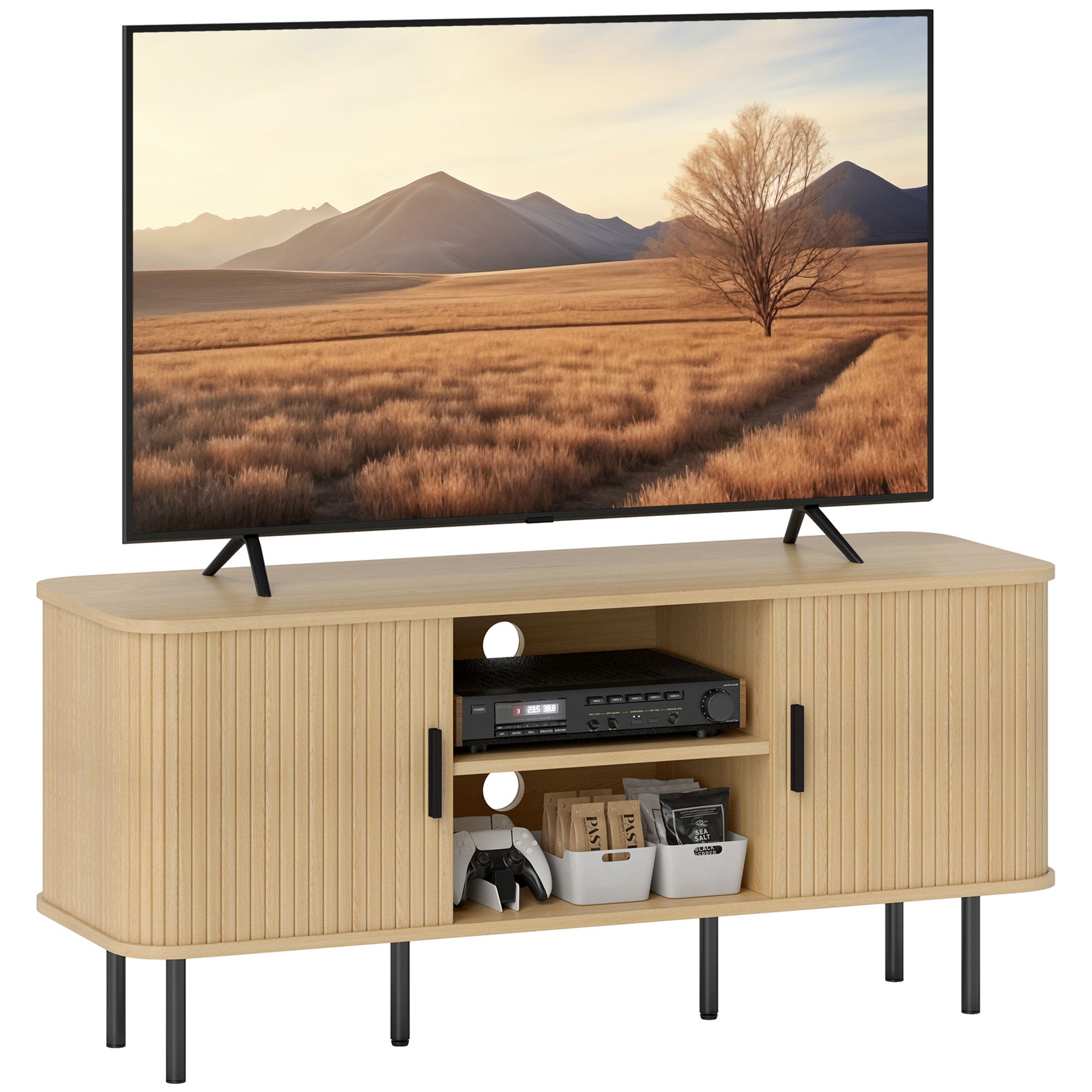 Darcy TV Stand with Storage Shelves and Cabinets for TVs up to 55 Inches-Oak Tone