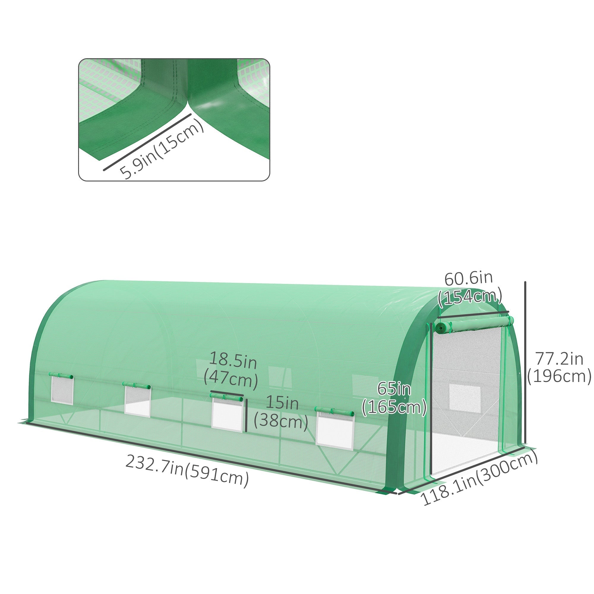 Outsunny 19.5'x10'x6.5' Upgraded Tunnel Greenhouse Mesh Door Windows 15 Plant Labels Gloves Green