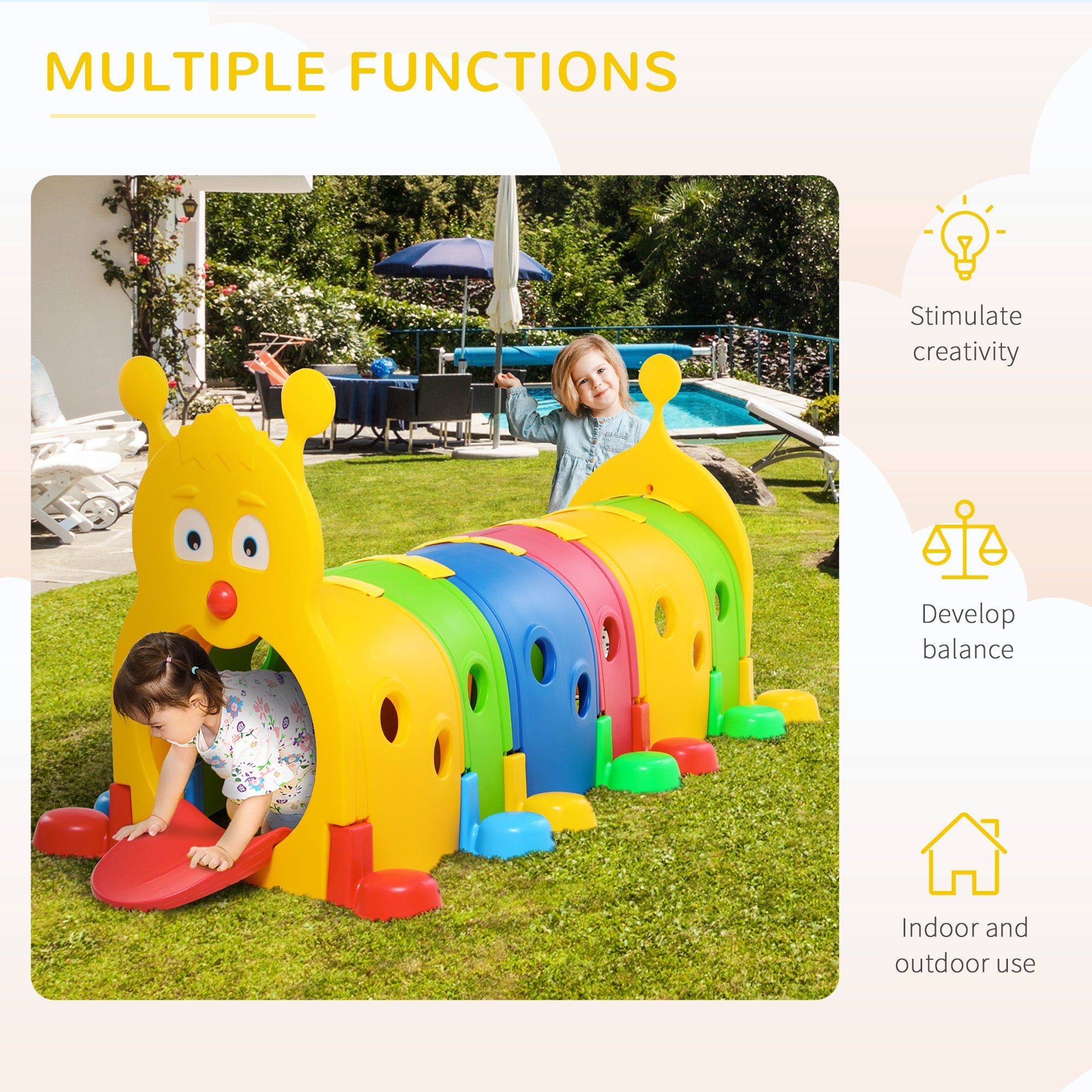 Qaba 107 Inch Kids Play Tunnel Climb-N-Crawl Outdoor Indoor Play Equipment