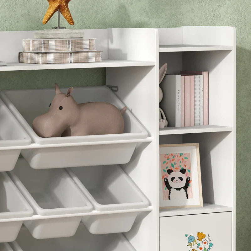 Qaba Kids Toy Organizers and Storage with 8 Removable Storage Bins and Bookshelf, White