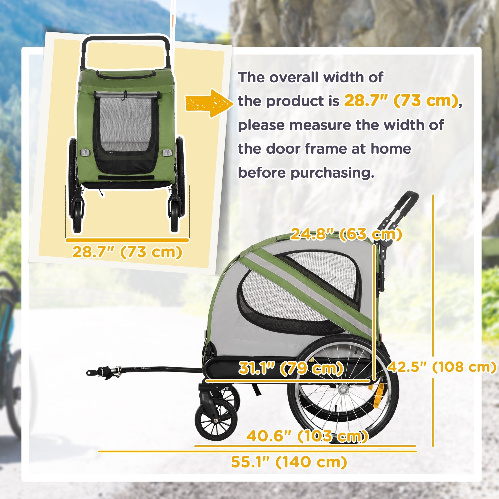Aosom 2-in-1 Pet Adventure: Dog Bike Trailer Pet Stroller, Green Universal Wheel Reflectors Travel Carrier