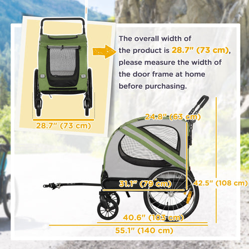 Aosom 2-in-1 Pet Adventure: Dog Bike Trailer Pet Stroller, Green Universal Wheel Reflectors Travel Carrier