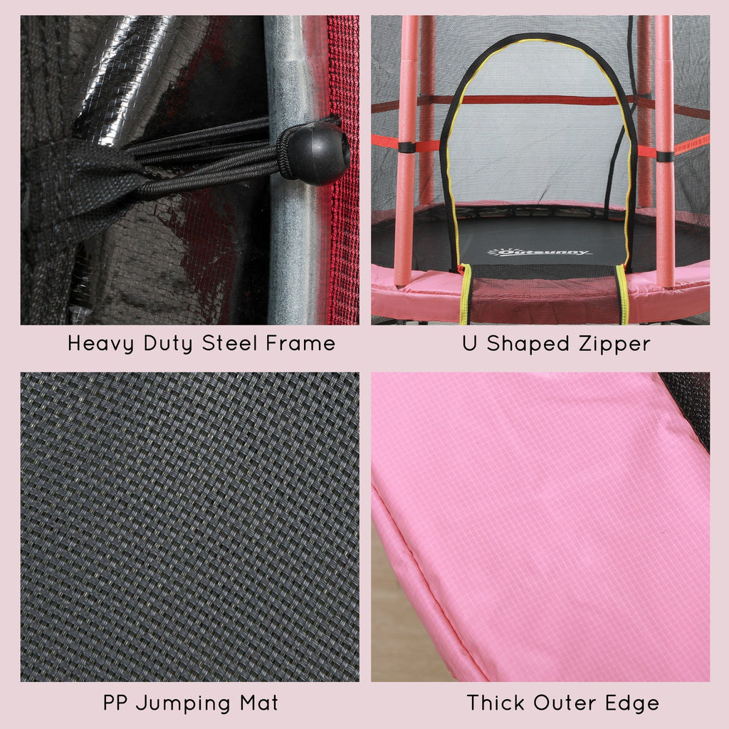 Outsunny 55" Kids Trampoline with Enclosure Net for Indoor/Outdoor, Trampoline for Boys and Girls Age 3-6 Years, Pink