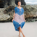 Tie Dye Kaftan Beach Dress - Blue & Pink