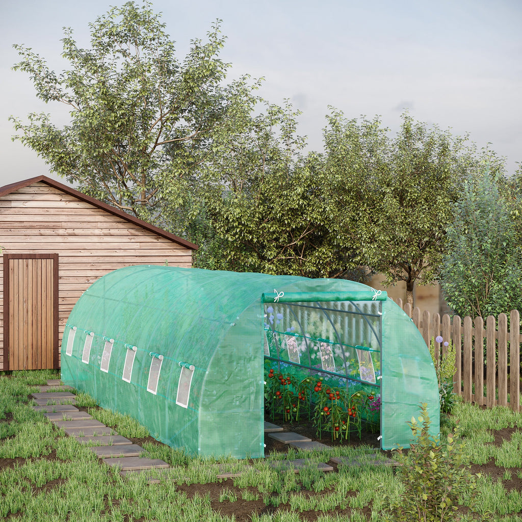 Outsunny Large Walk-in Tunnel Greenhouse: 26.2'x10'x6.7' Steel Frame for Outdoor Garden Plants, Green