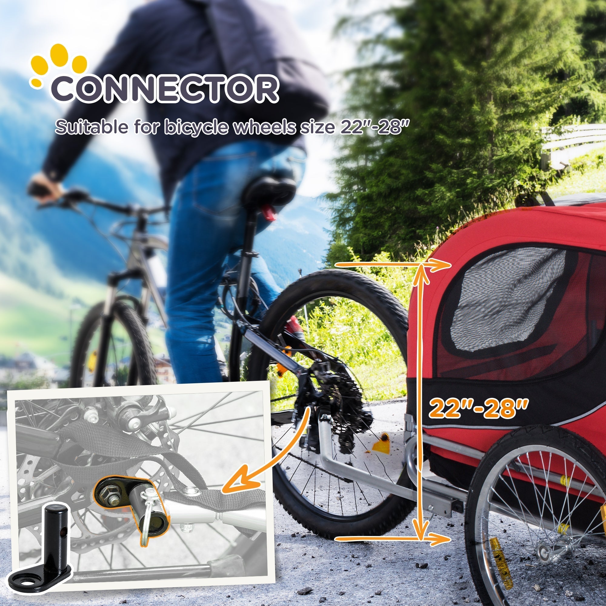 Aosom Dog Bike Trailer Foldable Pet Cart Bicycle Wagon Cargo Carrier Attachment for Travel with Safety Anchor Red