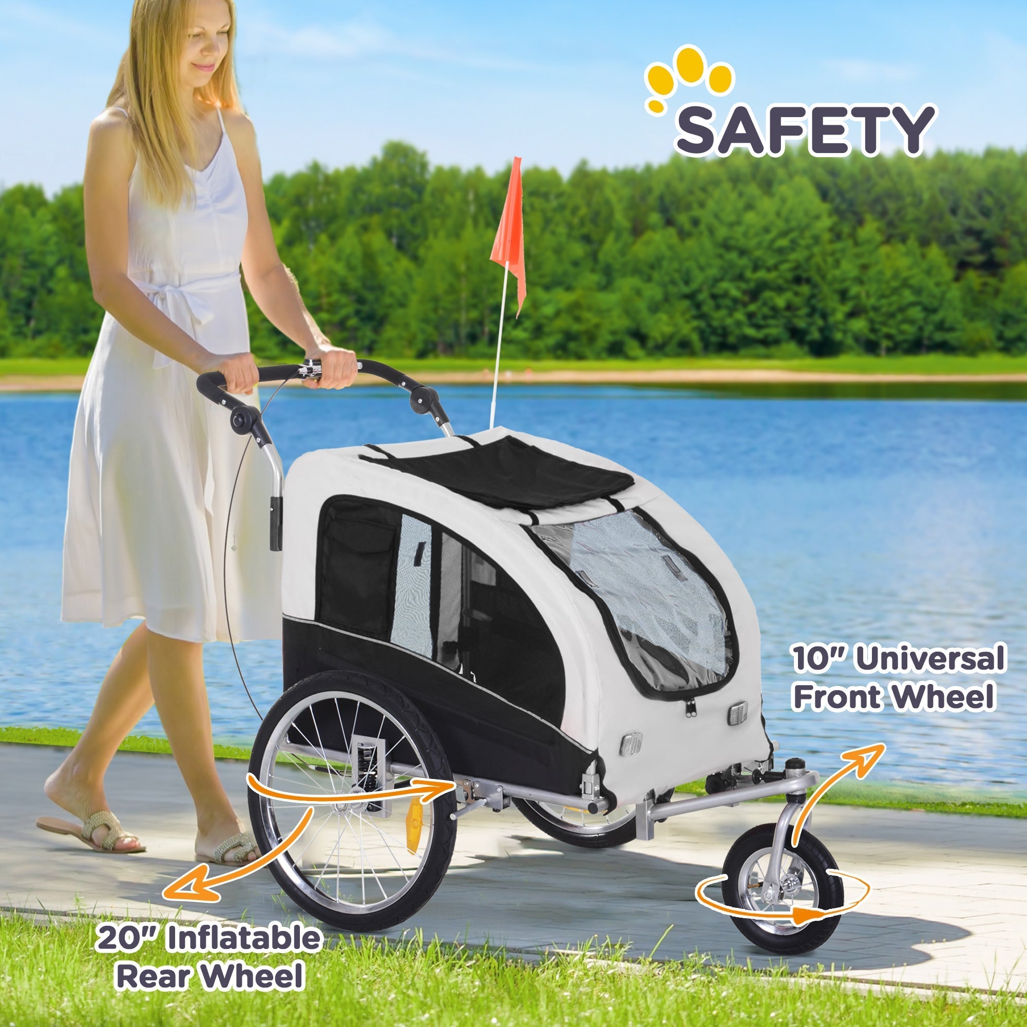 Aosom Elite II Dog Bike Trailer 2-In-1 Pet Stroller Cart Bicycle Wagon Cargo Carrier Attachment for Travel, White